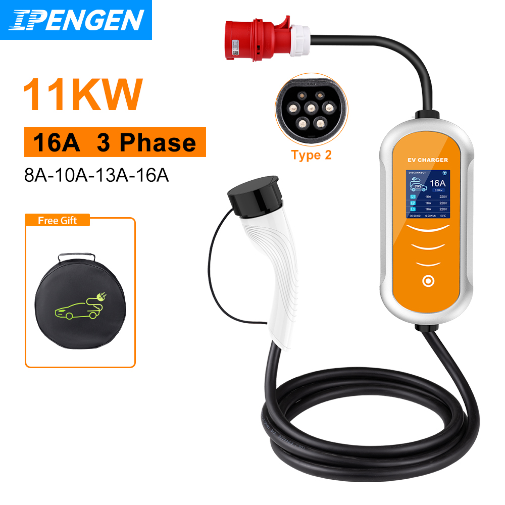 Type 2 Portable Ev Charger 11Kw Cee - IPENGEN EV Carregador 16A 11KW Tipo