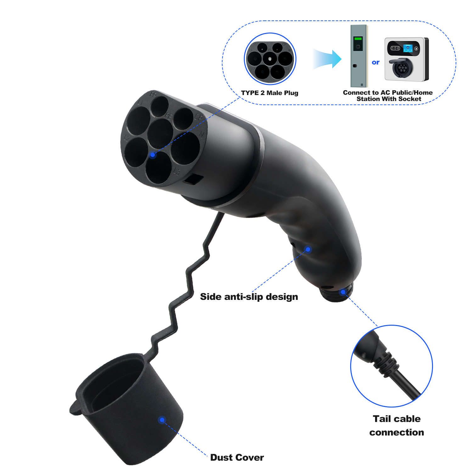 Kolanky tipo 2 macho ev plug 1 - Ev Charger Type 2 22Kw 32A 3 Phase avaliação e preço